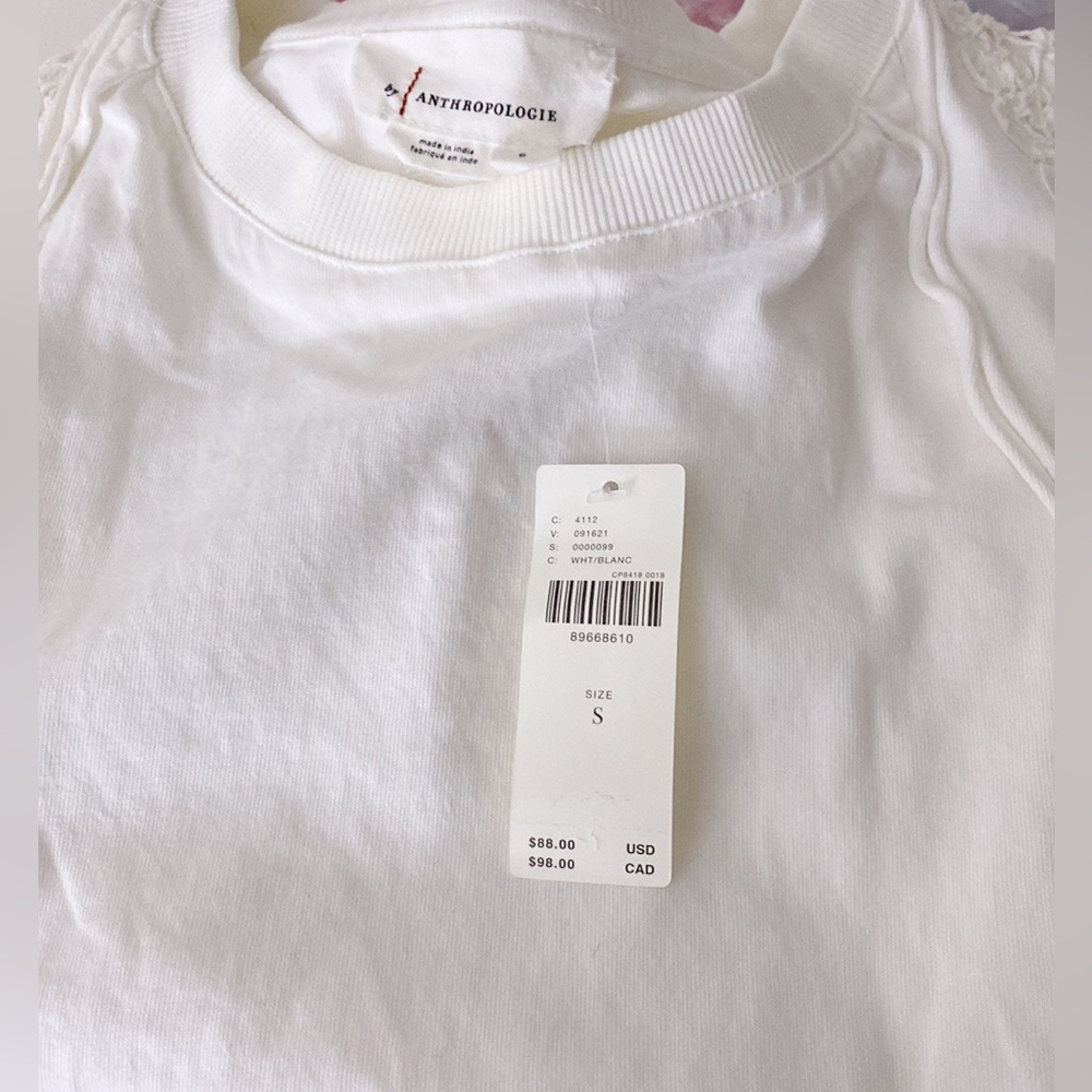 By Anthropologie Babydoll Lace Top size S new with tag white color_5